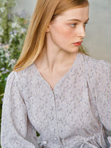 レースボタンパフブラウス / Lace Button Puff Blouse (2colors)
