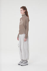 ビッグドゥードゥルチェリーハイネックストライプロングTシャツ／BIG DOODLE CHERRY HIGH NECK STRIPE T-SHIRT [BROWN]