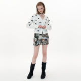 フィンガーホールリボンカーディガン / Finger Hole Ribbon Cardigan [Black Flower]