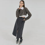 ツーボタンスリットロングスカート / TWO-TUCK BUTTON SLIT LONG SKIRT (Gray)
