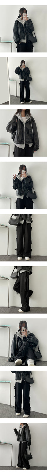 Pelo Leather String Pocket Collar Jacket