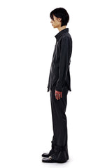 LEATHER STRAP TAILORED PANTS (CHARCOAL) (6654715560054)