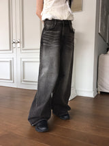 [3WAY] Ziver Snap Button Black and Blue Washed Wide Denim Pants