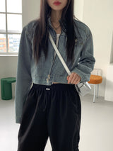 ピバーツノーカラーツーウェイジップクロップドデニムジャケット/ Peeverts no-collar two-way zip cropped denim jacket
