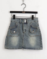ティートンレトロポケットミニデニムスカート/Teaton Retro Pocket Mini Denim Skirt