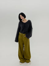 チャコールププVネックニット/Charcoal Pupu V-neck Knit