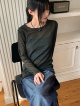 Tito diagonal pleated two-tone long sleeve knit