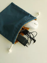 Two tone string pouch - teal blue L