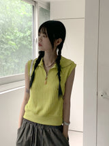 Miout Linen Twisted Collar Half Zip-up Sleeveless Vest