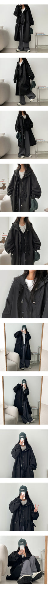 [Detachable hoodie!] Hooded layered Tok Tok Long Bomber Jumper