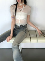 ティルダスカーフシースルー斜めクロップ半袖Tシャツセット / 【SET】Tilda Scarf See-Through Diagonal Crop Short Sleeve T-Shirt Set