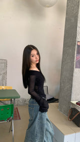 V black see-through top