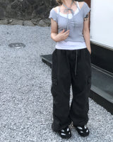 ロマンティックラブリーリボンチョーカーフリルリブドTシャツ