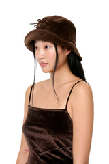 RIBBON VELVET HAT / BROWN