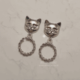 メルビーザキャットシリーズ - アンティークキャットノブピアス / Melbie The Cat Series - Antique Cat Knobs Piercing (Silver ver.)