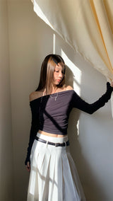 J warmer off-shoulder top
