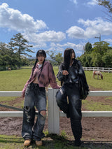 ブースティングタイダイダメージワイドデニム