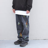 painting wide denim pants (washed black) (6640309600374)