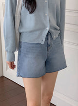 薄手フィットカットカプリスリットデニムパンツ(2color)