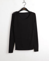 ヒートアンボタンオフショルダースナップトットボタンロングスリーブTシャツ