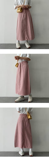 Meat pastel washing cotton long skirt