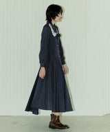 CHELSEA COLLAR FLARE DOT ONEPIECE - NAVY (6689411137654)