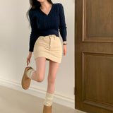 [5color] from twist V-neck cropped knit