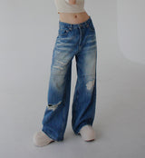 ローライズパッチデニムズボン/low-rise patch denim trousers