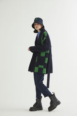 CHECKERBOARD ROBE CARDIGAN NAVY (6613774139510)