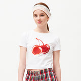 ビッグチェリーホットフィックスポイントクロップTシャツ / BIG CHERRY HOTFIX POINT CROP T-SHIRT [WHITE]