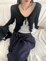 Lityu Trans-season frill strap see-through long-sleeved cardigan