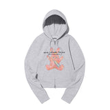 ウィッティバニースピリットグラフィッククロップフーディージップアップ / WITTY BUNNY SPLIT GRAPHIC CROP HOODIE ZIP UP [MELANGE GRAY]