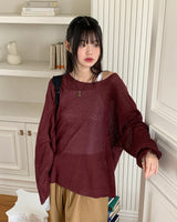 Rerfen boat-neck net loose fit long-sleeved knitwear