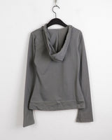 Rti Vintage V-neck Lace Hooded Long Sleeve T-shirt