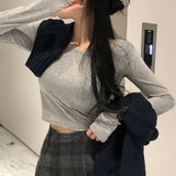 [BELLIDE MADE] Single warmer round long-sleeved cropped T-shirt