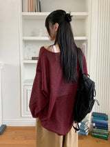 Rerfen boat-neck net loose fit long-sleeved knitwear