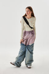 CHERRY GARMENT WASHING WIDE-FIT DENIM PANTS [PURPLE]