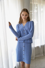 100% wool baby cable v neck cardigan&skirt_cornflower (6655905398902)