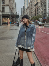 (UNISEX) ダメージ配色ラインデニムジャケット