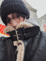 ハイネックバックルムートンベスト