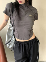 ラッピングスポーティーカットハーフジップアップ半袖Tシャツ