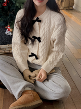 Velvet Ribbon Cable Knit Cardigan (3color)