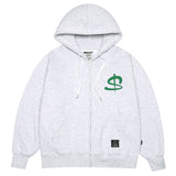 22ドルヘビースウェットジップアップフーディー/22 DALLES HEAVY SWEAT ZIPUP HOODIE WHITE MELANGE / BLACK