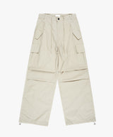 Cotton waist string wide cargo pants