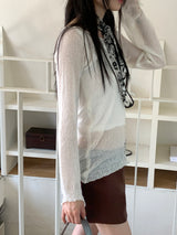 Uro see-through damage slim long sleeve knit