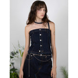 スカーフデニムチューブトップ / SCARF DENIM TUBE TOP - INDIGO
