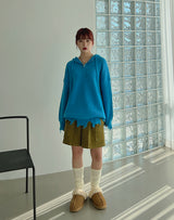 ダメージハーフジップアップフード/Damage Half Zip-Up Hood (3color)