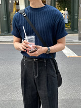 ブリーンケーブルラウンドショートスリーブニット