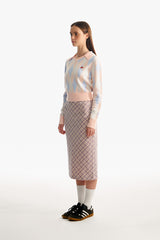 スモールチェリーアーガイルカラーニット／SMALL CHERRY ARGYLE COLLAR KNIT [SALMON]