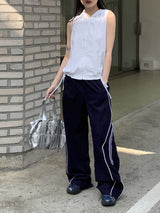 ナイロン配色ロングワイドスパントレーニングパンツ/marinet nylon coloring long wide spandex training pants